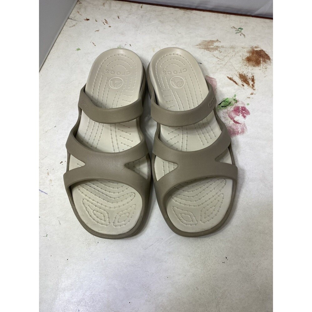 Crocs Womens tan brown Rubber Sandals Slip On Wedge Slides Shoes Sz 10 - Picture 7 of 7
